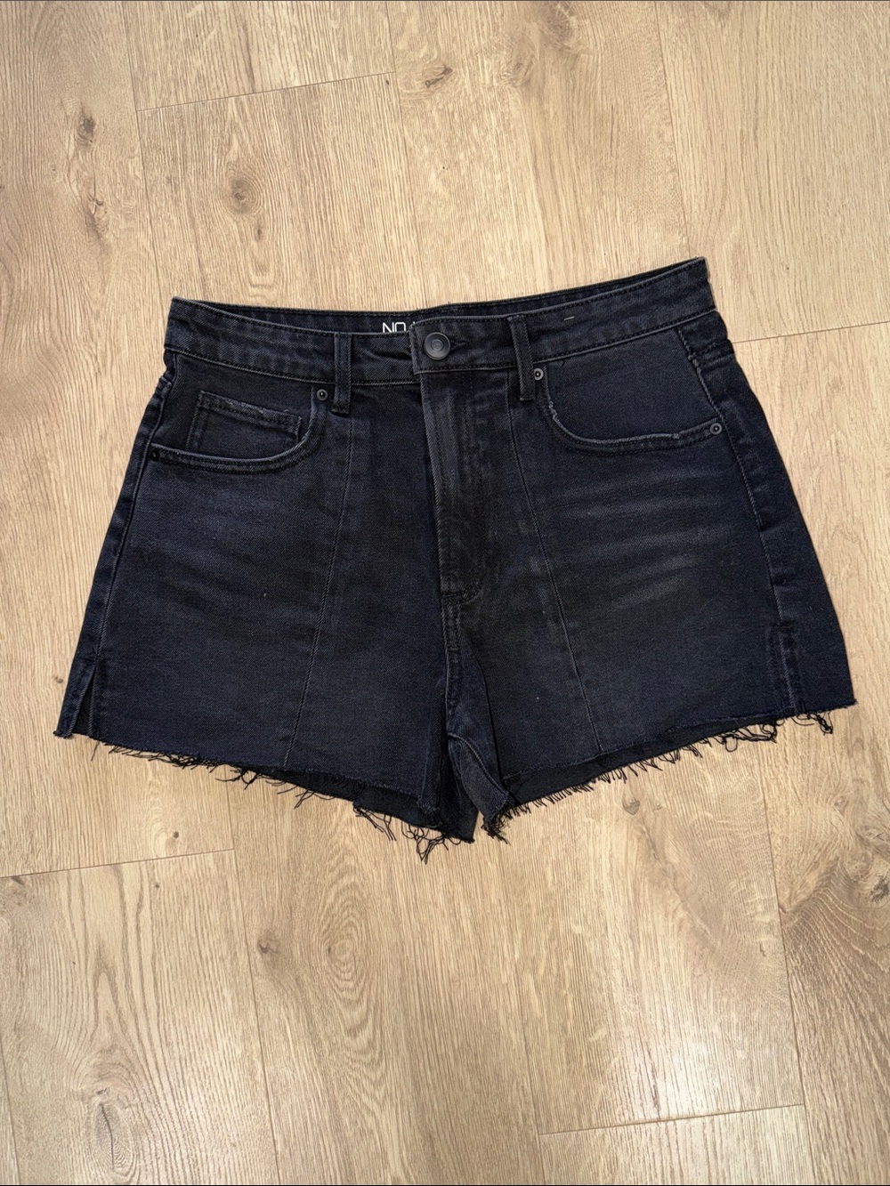 High-Rise Black Frayed Hem Denim Shorts